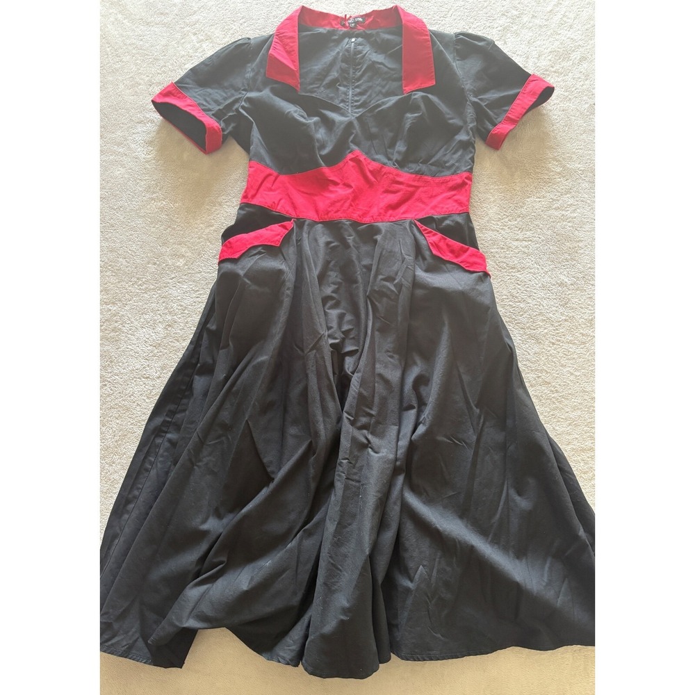 Hell Bunny Black and Red Vintage-Inspired Fit-and-Flare Dress